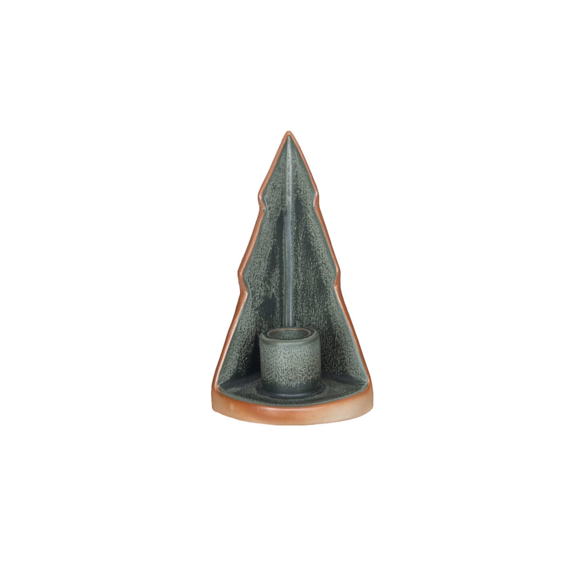 Hello Honey® 6.5" Green Compact Stoneware Tree Taper Candleholder with Reactive Glaze